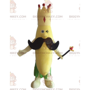 Banan BIGGYMONKEY™ maskotdräkt med krona och stor mustasch -