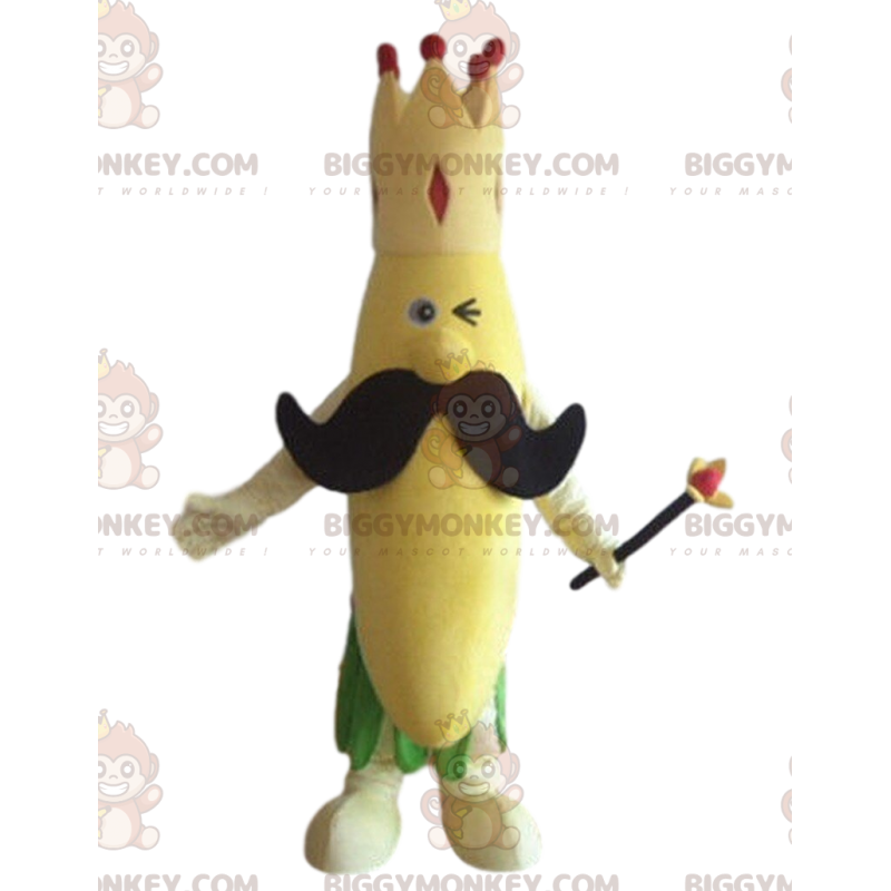 Banaan BIGGYMONKEY™ mascottekostuum met kroon en grote snor -
