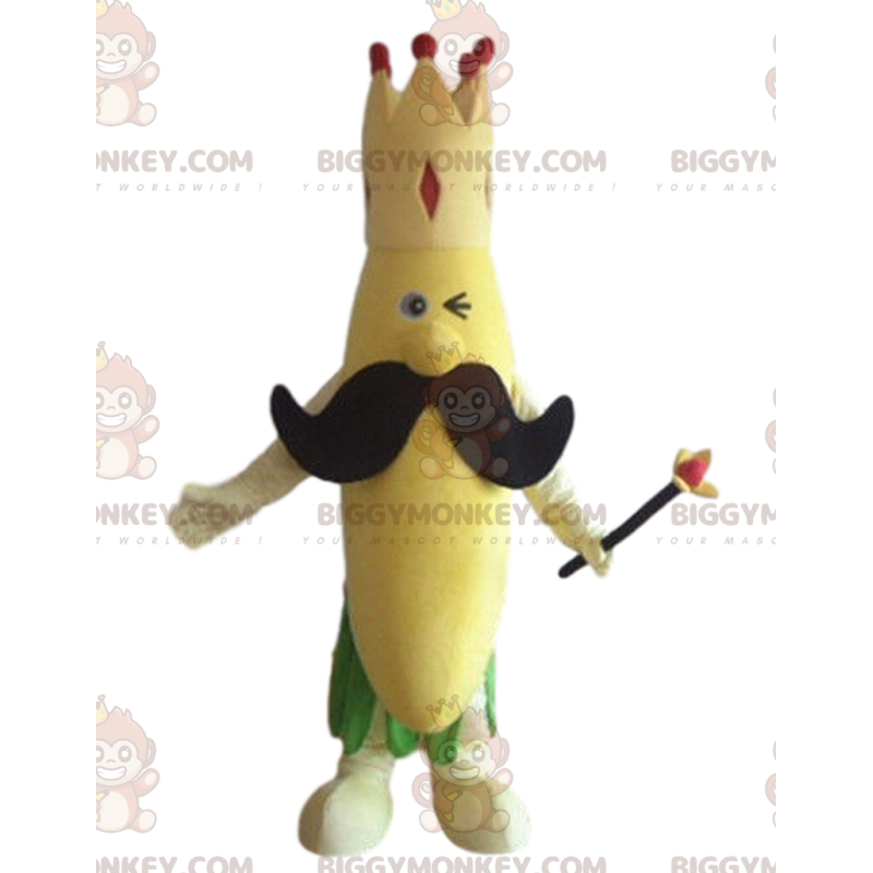 Fantasia de mascote Banana BIGGYMONKEY™ com coroa e bigode