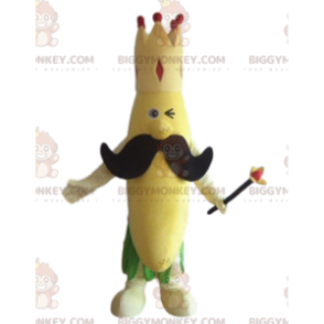Banana BIGGYMONKEY™ maskottiasu kruunulla ja isoilla viiksillä