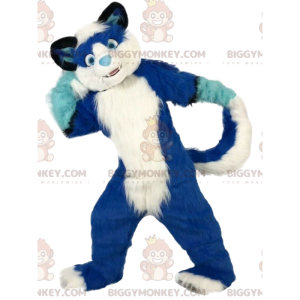 Blue and white dog BIGGYMONKEY™ mascot costume, furry dog