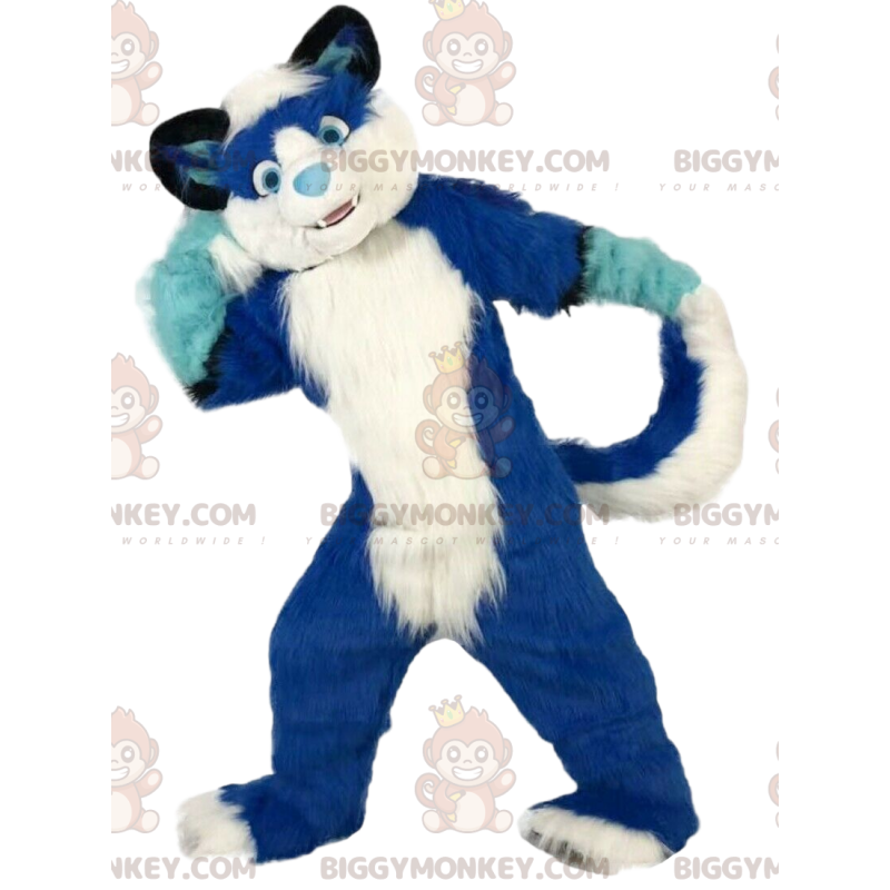 Blue and white dog BIGGYMONKEY™ mascot costume, furry dog