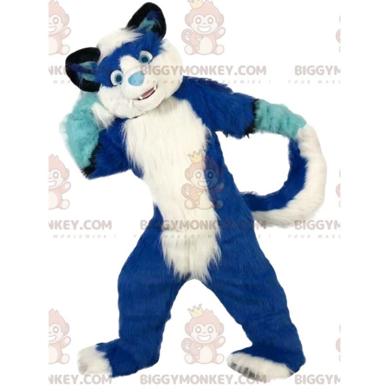 Costume da mascotte BIGGYMONKEY™ cane blu e bianco, costume da