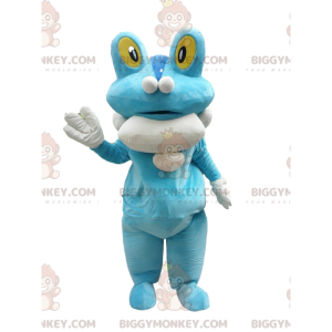 Traje de mascote de sapo BIGGYMONKEY™, criatura azul e branca
