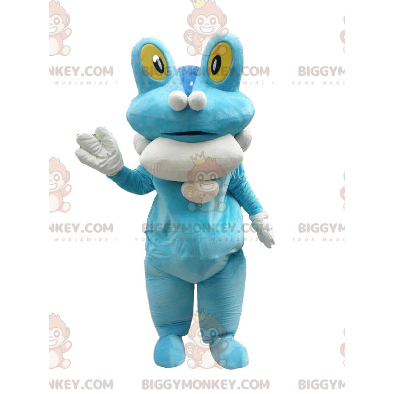 Disfraz de mascota de rana BIGGYMONKEY™, criatura azul y blanca