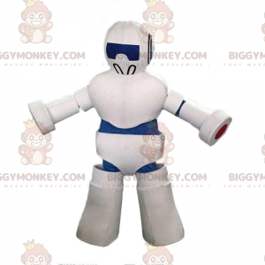 Jättevit och blå robot BIGGYMONKEY™ maskotdräkt, robotdräkt -