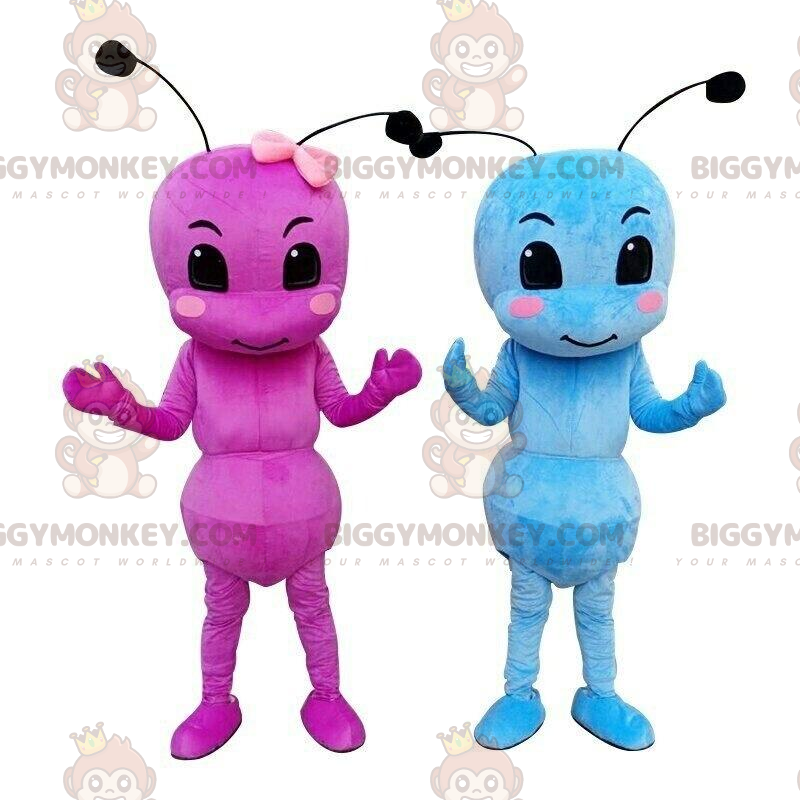 BIGGYMONKEY's mierenmascotte, een roze en een blauwe