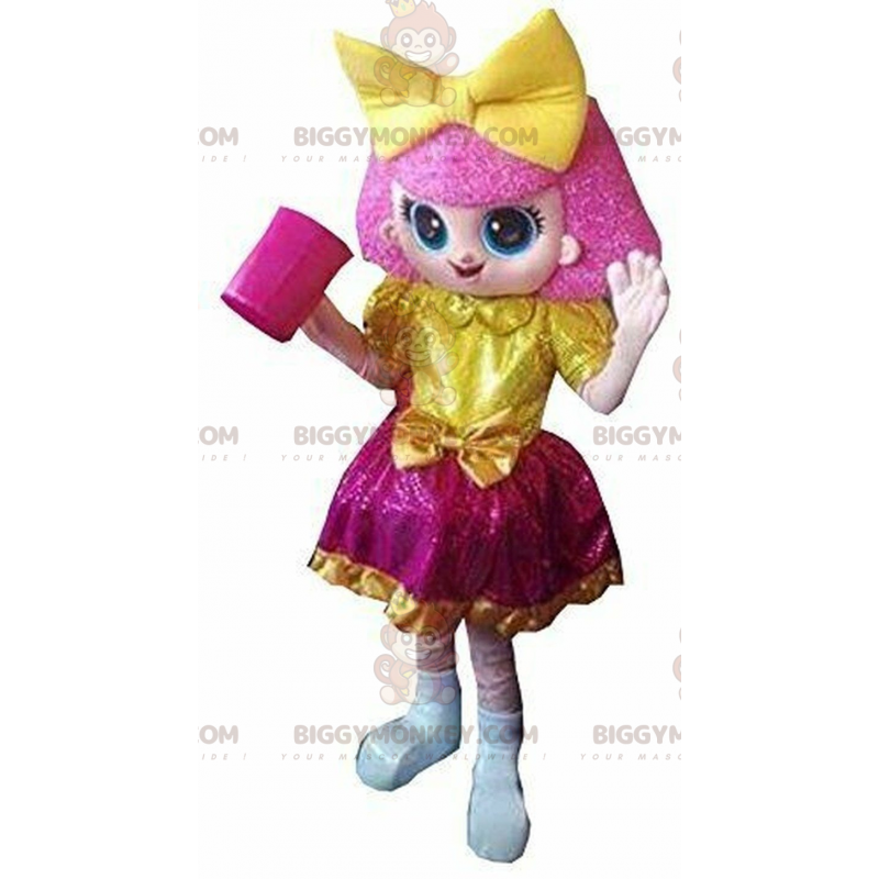 Kostým maskota růžové dívky BIGGYMONKEY™, kostým barevné dívky