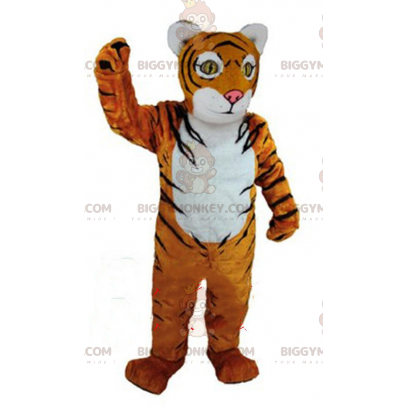 Costume de mascotte BIGGYMONKEY™ de tigre orange, blanc et