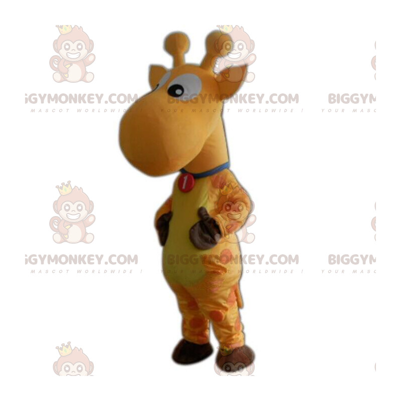 Kostým maskota žluté žirafy BIGGYMONKEY™, kostým žirafy, žluté