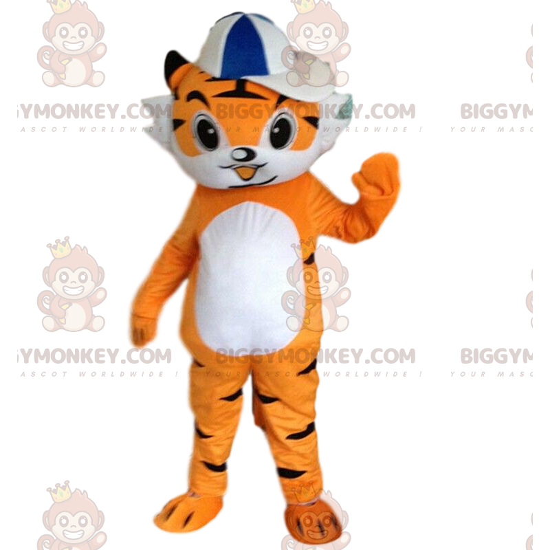 Oranje en witte tijgerwelp BIGGYMONKEY™ mascottekostuum, oranje