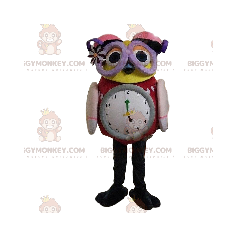 Traje de mascote de coruja BIGGYMONKEY™ com relógio grande e