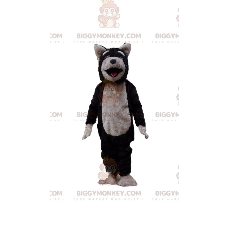 BIGGYMONKEY™ mascot costume of black and gray dog, wolf