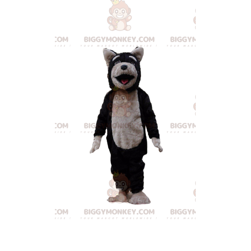 Costume de mascotte BIGGYMONKEY™ de chien noir et gris, costume