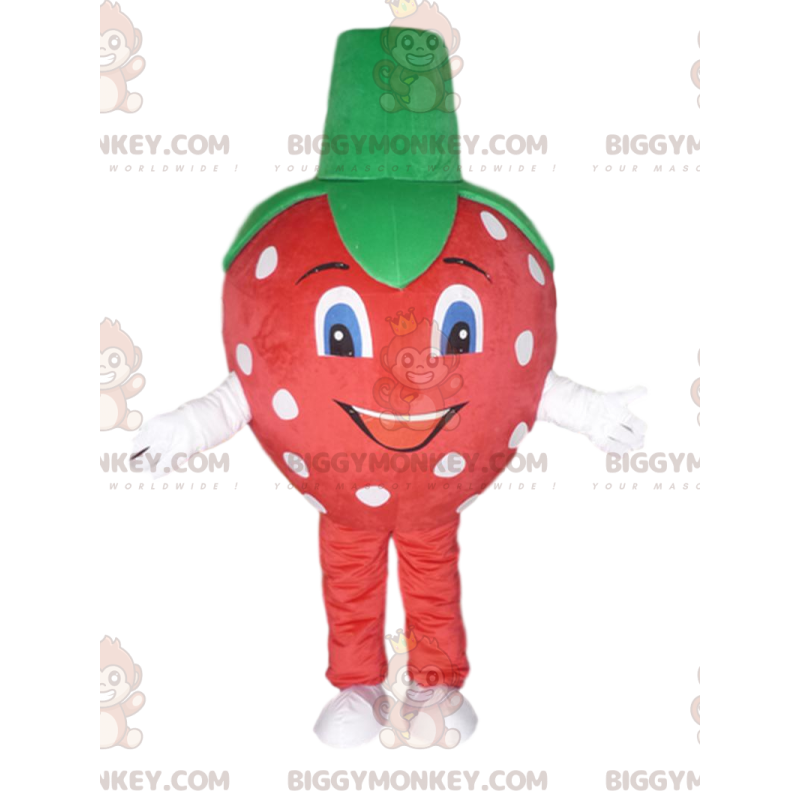 BIGGYMONKEY™ mascot costume of red strawberry with white polka