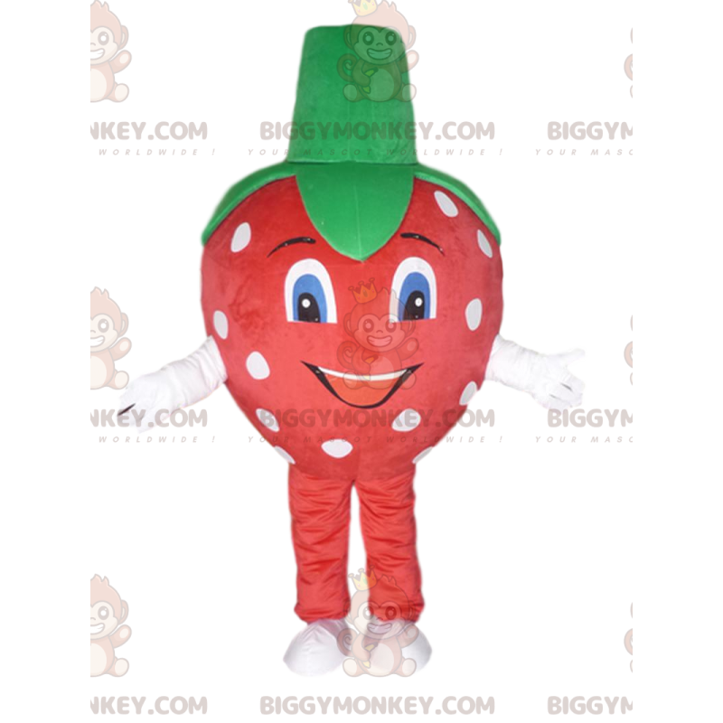 BIGGYMONKEY™ maskotdräkt av röd jordgubb med vita prickar