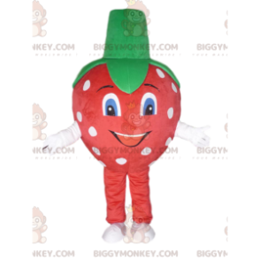 BIGGYMONKEY™ mascot costume of red strawberry with white polka