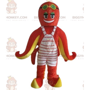 BIGGYMONKEY™ mascottekostuum rode en gele octopus