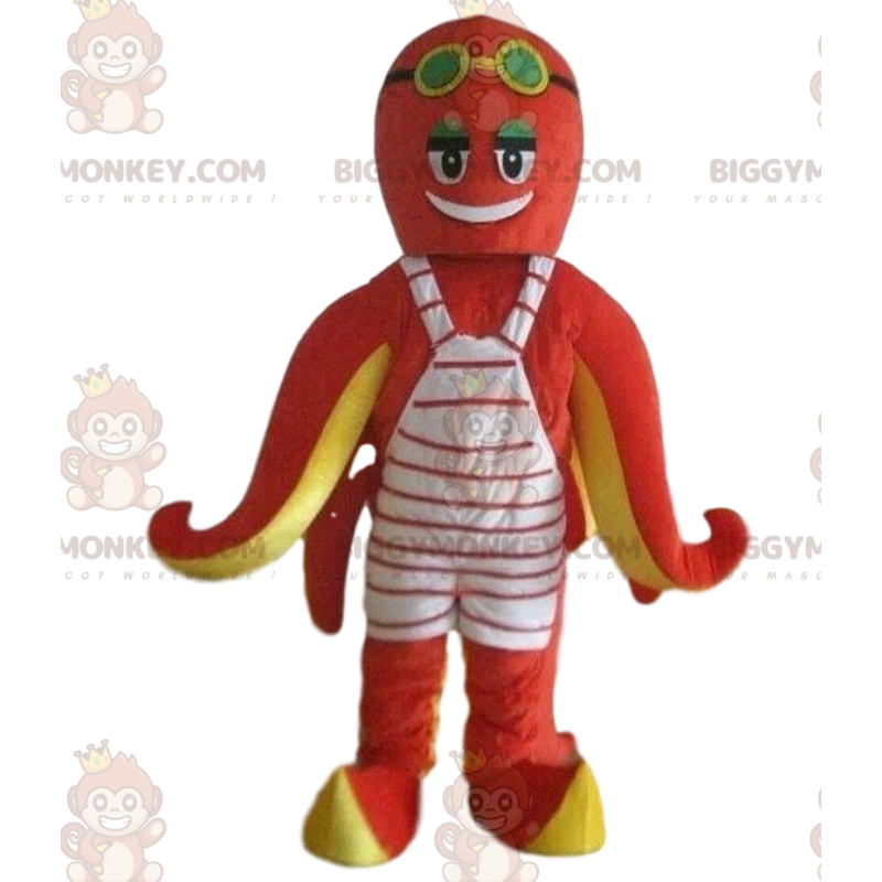 BIGGYMONKEY™ mascot costume red and yellow octopus, octopus