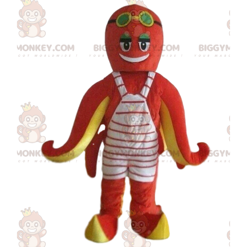 BIGGYMONKEY™ maskotdräkt röd och gul bläckfisk, bläckfiskdräkt