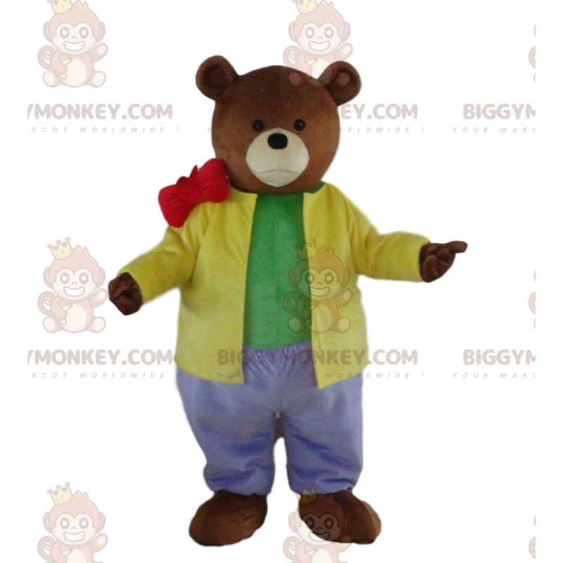 BIGGYMONKEY™ mascottekostuum teddybeer in kleurrijke outfit