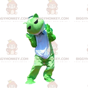 Traje de mascote BIGGYMONKEY™ rã verde e branca, fantasia de