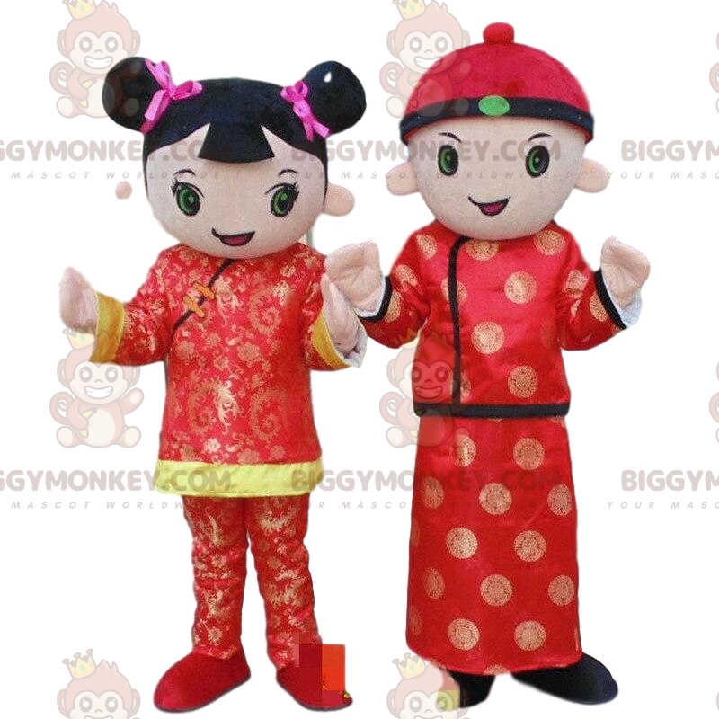 2 asiatiska karaktärer BIGGYMONKEY™s maskot, Asia-dräkt -