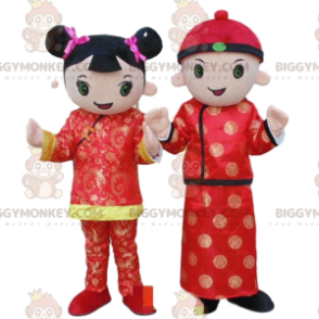 Mascote de 2 personagens asiáticos BIGGYMONKEY™s, traje da Ásia