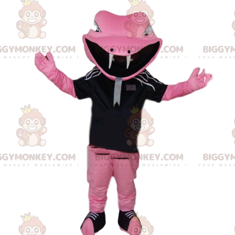 Costume de mascotte BIGGYMONKEY™ de serpent rose en tenue de