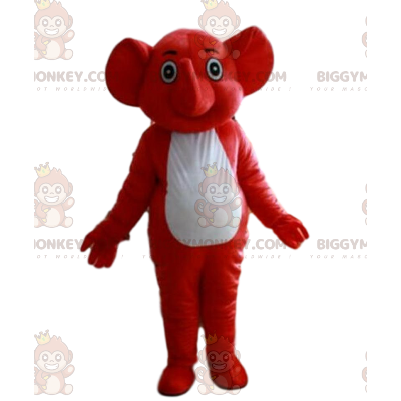 Costume de mascotte BIGGYMONKEY™ d'éléphant rouge et blanc