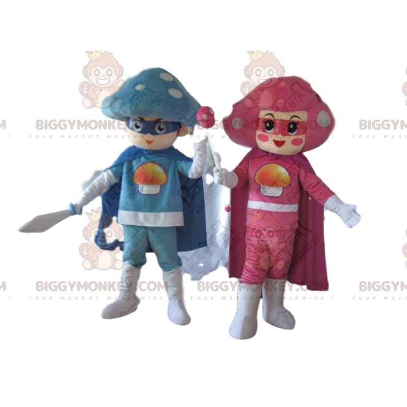 2 mascotes de cogumelos BIGGYMONKEY™s, casal de cogumelos