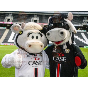 2 vacas mascota de BIGGYMONKEY™, una blanca y otra negra -