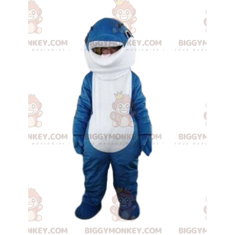 Blau-weißer Delphin BIGGYMONKEY™ Maskottchen-Kostüm