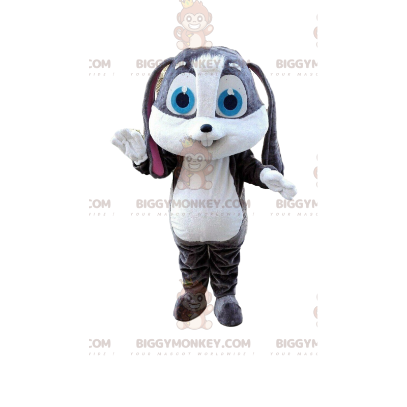 BIGGYMONKEY™ Mascot Costume Big Gray and White Bunny with Big