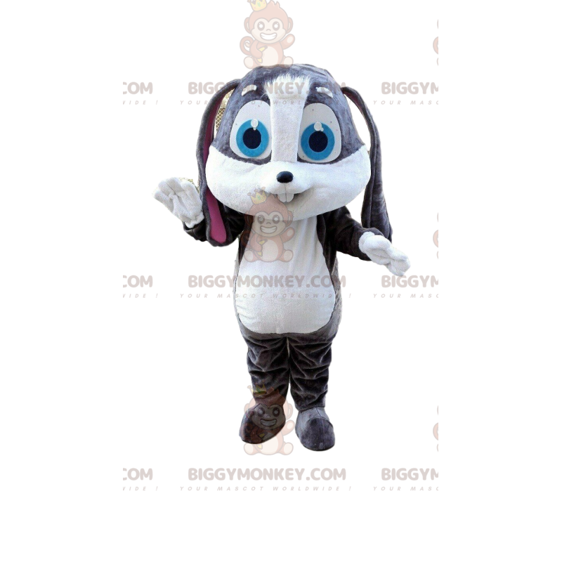 Traje de mascote BIGGYMONKEY™ Coelhinho Grande Cinza e Branco