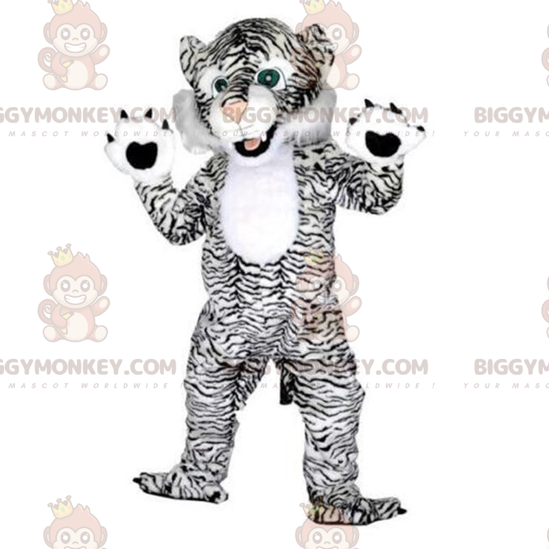 BIGGYMONKEY™ maskotkostume af hvid og sort tiger, kattekostume