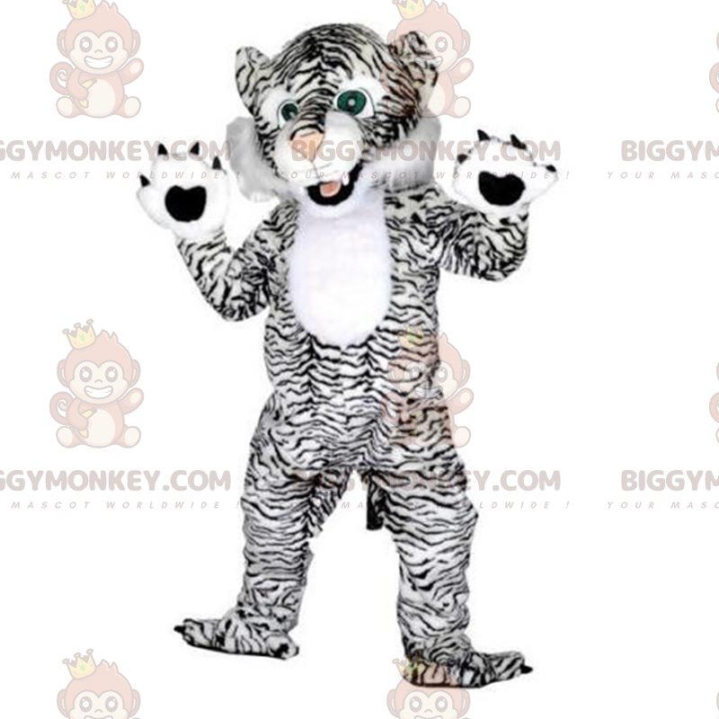 BIGGYMONKEY™ Maskottchenkostüm aus weißem und schwarzem Tiger