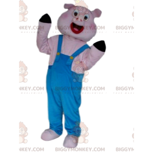 Costume de mascotte BIGGYMONKEY™ de cochon en salopette