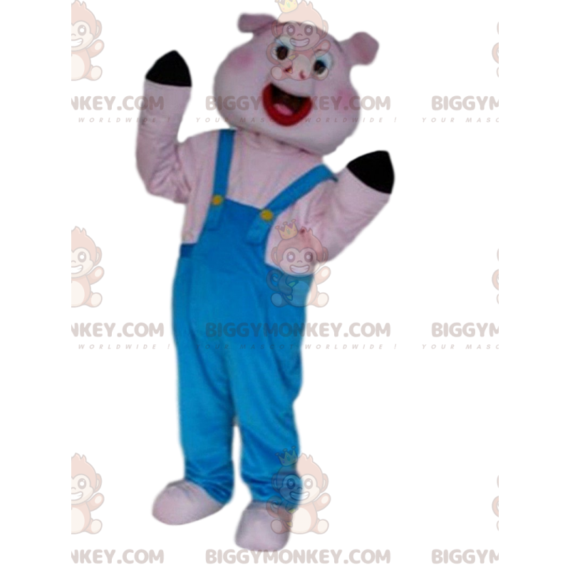 Costume de mascotte BIGGYMONKEY™ de cochon en salopette