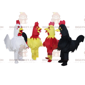 4 bunte Hähne BIGGYMONKEY™s Maskottchen, Hühner BIGGYMONKEY™s