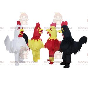 4 galli colorati mascotte BIGGYMONKEY™, polli mascotte