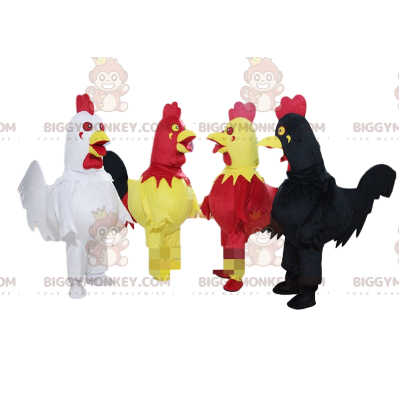 4 galos coloridos mascote BIGGYMONKEY™s, galinhas mascote