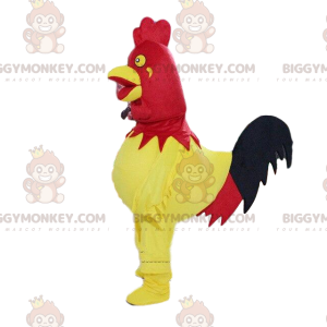 Costume de mascotte BIGGYMONKEY™ de coq rouge et jaune, costume
