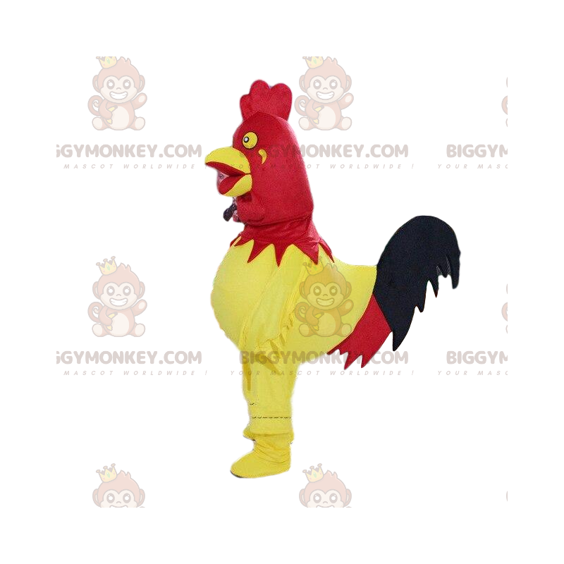 BIGGYMONKEY™ costume da mascotte di gallo rosso e giallo