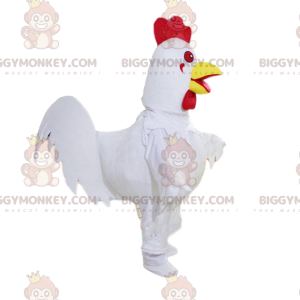 BIGGYMONKEY™ maskotkostume af hvid, rød og gul hane, bondedragt
