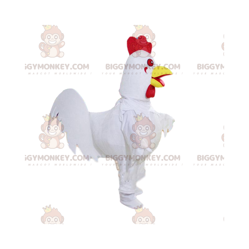 BIGGYMONKEY™ costume da mascotte di gallo bianco, rosso e