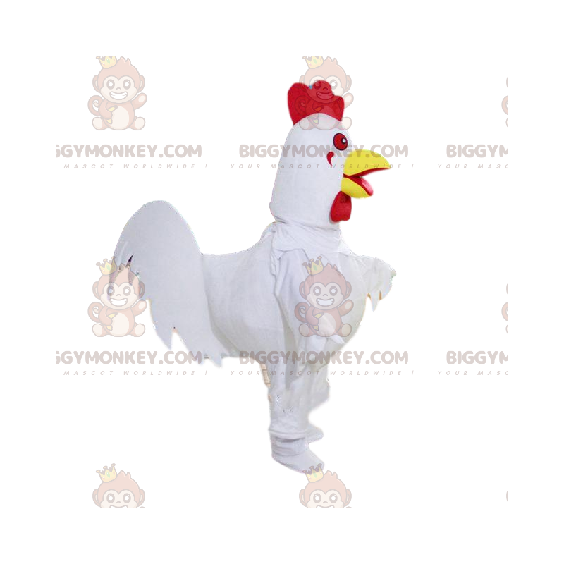 Disfraz de mascota BIGGYMONKEY™ de gallo blanco, rojo y