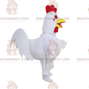 BIGGYMONKEY™ costume da mascotte di gallo bianco, rosso e