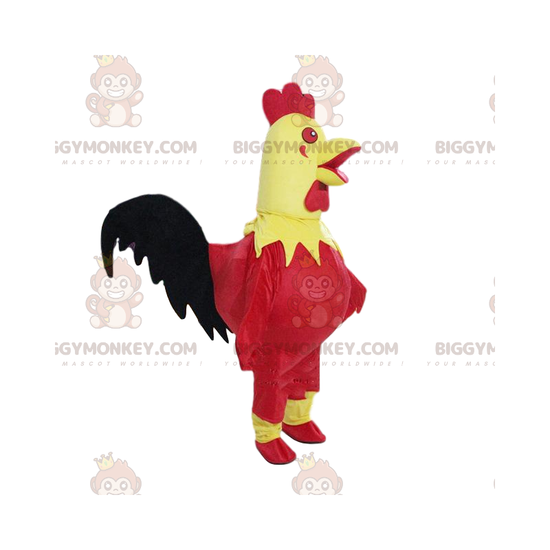 Costume de mascotte BIGGYMONKEY™ de coq jaune et rouge, costume