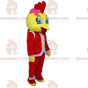 BIGGYMONKEY™ maskotkostume af gul fugl klædt i rødt